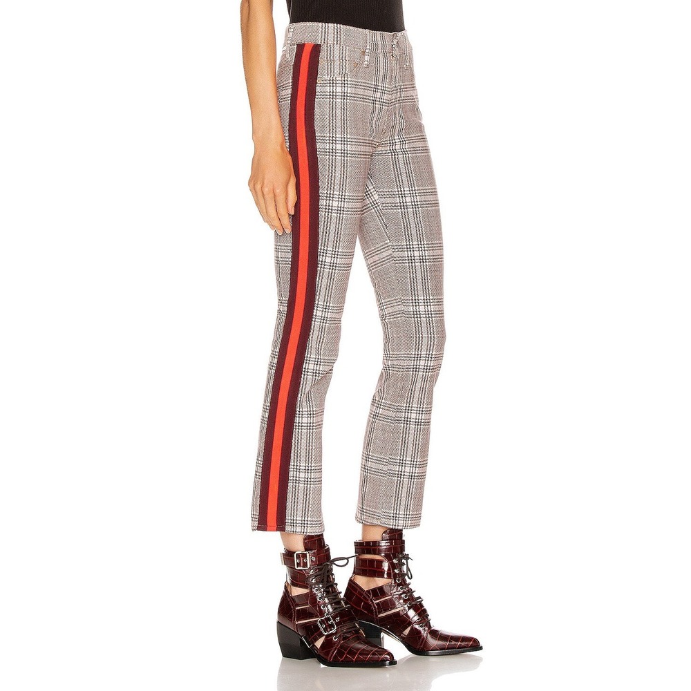 MOTHER The Insider Ankle Pants Plaid Jeans Side Stripe Cropped Flares NEW 25